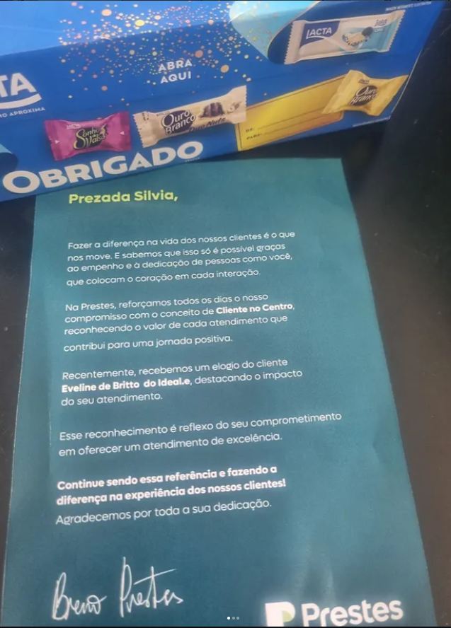 Carta de agradecimento da Prestes para a Silvia